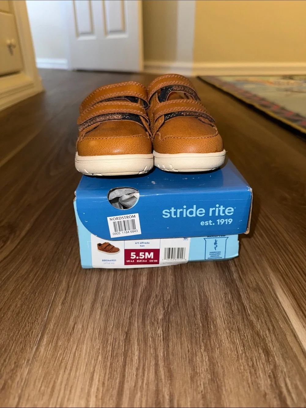 Stride Rite Tan Brown Leather Hook-and-Loop Dress Shoes